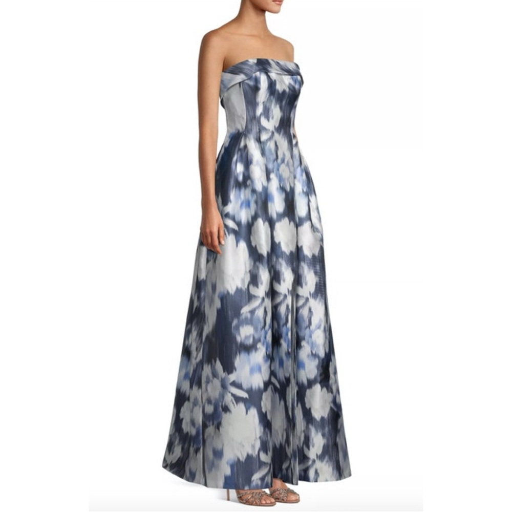 SACHIN + BABI Dress Size 6 Evening Gown Brielle Floral A-Line Blue Ikat